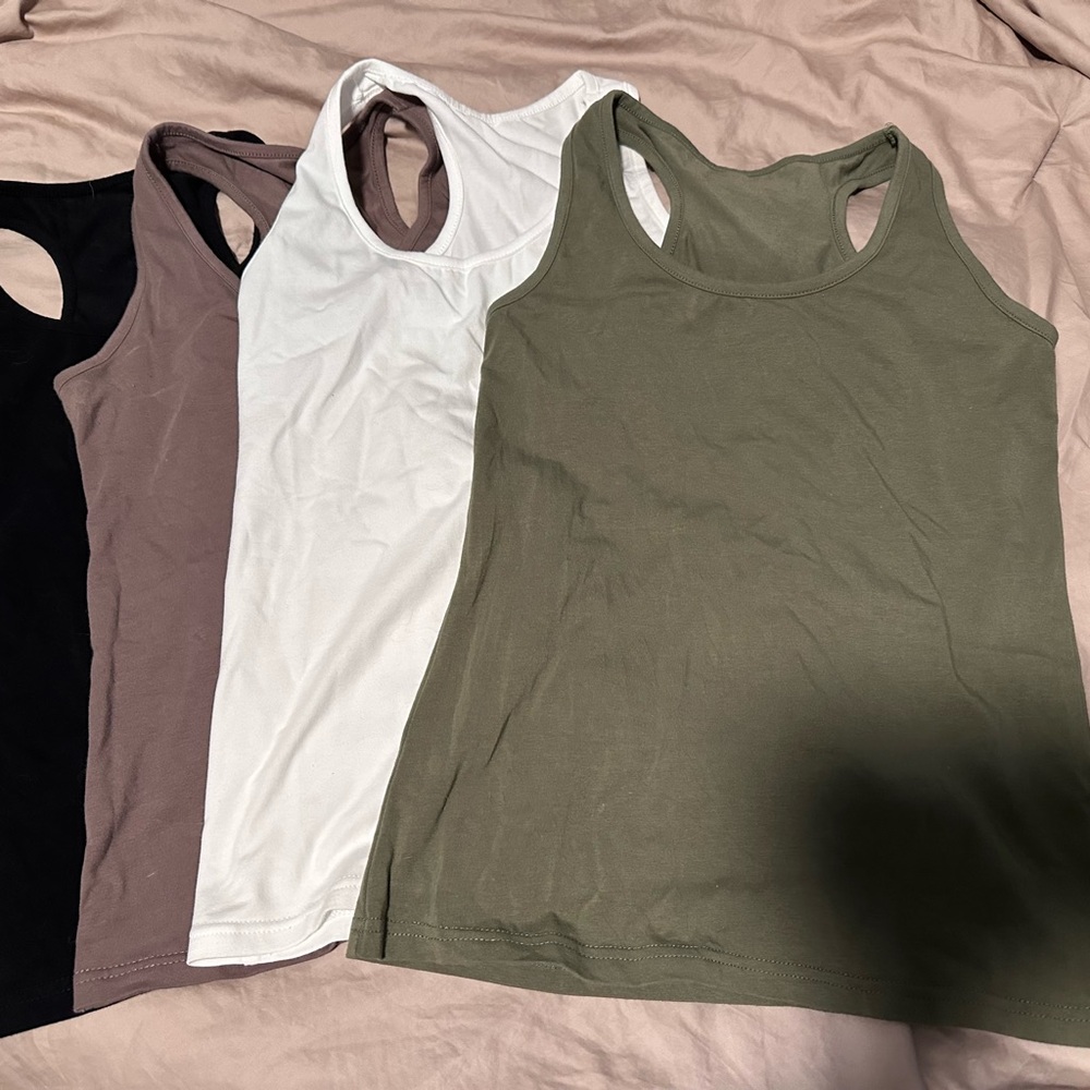 Basic Racer Back Tanks / 4 Pack White, Black, Green and Brown